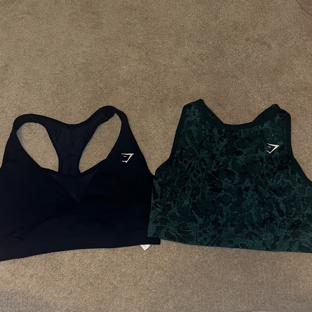 Gymshark Black and Dark Green Sports Bras